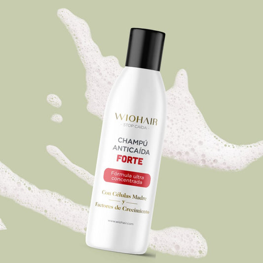 bote de champu anticaida de wiohair y de fondo un poco del producto