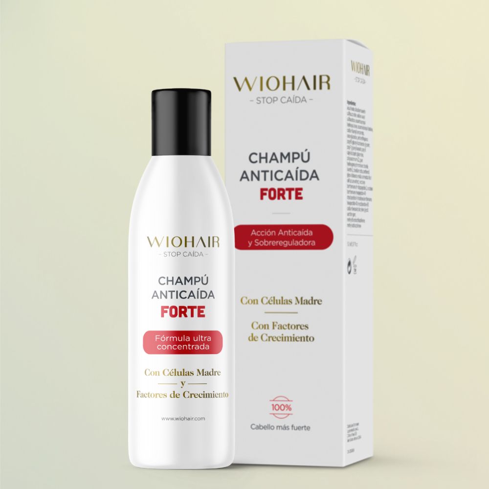 bote de champu anticaida junto con su caja de la marca anticaida capilar wiohair